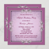 ピンクローズダマスク50th誕生日パーティーへの招待 招待状 (正面/裏面)