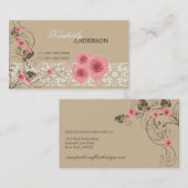 ピンクローズダマスレースフルーアエレガントシックヴィンテージ 名刺 (正面/裏面)