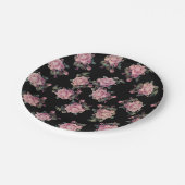 ピンクローズダークフローラルパターンシャビーシックパーティー ペーパープレート (アングル)
