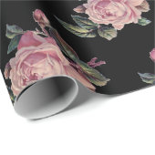 ピンクローズダークフローラルパターンシャビーシックパーティー ラッピングペーパー (ロールコーナー)