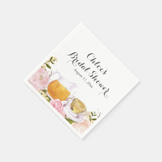 ピンクローズティーカップブライダルシャワーナプキンス スタンダードカクテルナプキン (角)