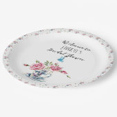 ピンクローズティーシャワーパーティー ペーパープレート (アングル)