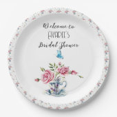 ピンクローズティーシャワーパーティー ペーパープレート (正面)