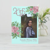 ピンクローズティール(緑がかった色)アクアフォト卒業発表 招待状 (スタンド正面)