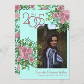 ピンクローズティール(緑がかった色)アクアフォト卒業発表 招待状 (正面/裏面)