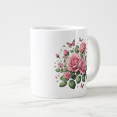 ピンクローズデザイン ジャンボコーヒーマグカップ (正面右)