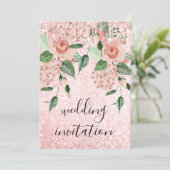 ピンクローズドリップスグリッターフローラミントグリーン結婚ズ 招待状 (スタンド正面)