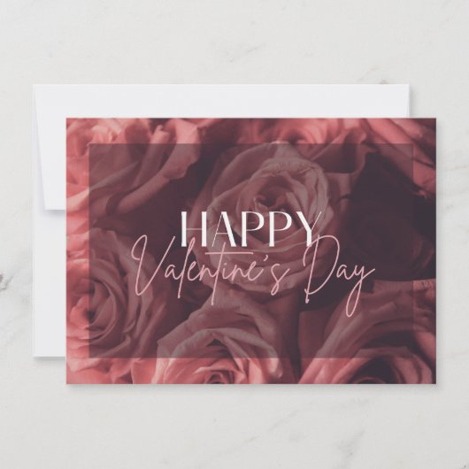 ピンクローズハッピーバレンタインデーカード 招待状 (正面)