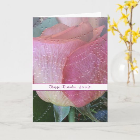 ピンクローズハッピーバースデー折り畳みグリーティングカード カード (黄色い花)