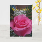ピンクローズハッピーバースデー カード (黄色い花)