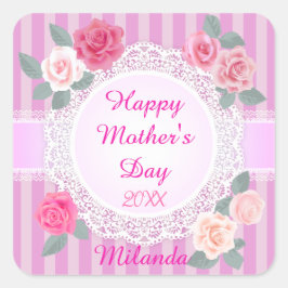 ピンクローズハッピーマザーズデー スクエアシール