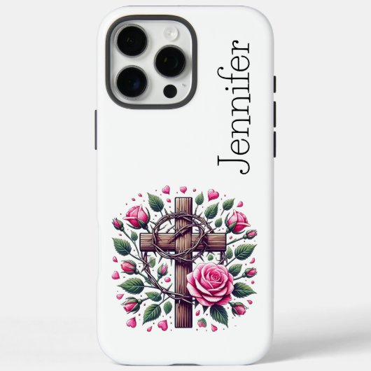 ピンクローズハート信仰クロスiPhone Case-Mate iPhoneケース (裏面)