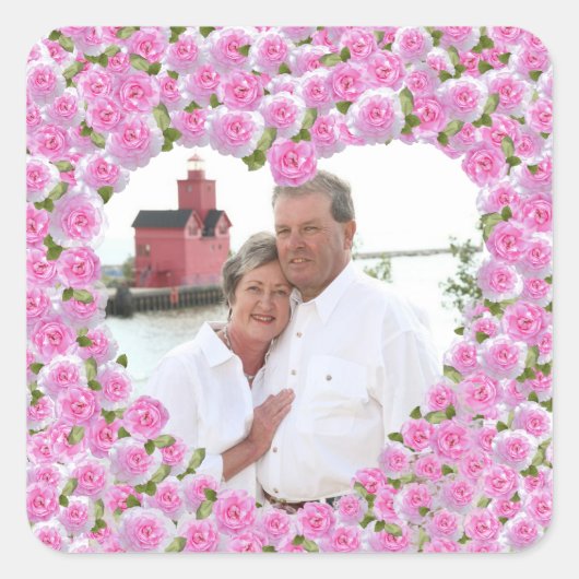 ピンクローズハート スクエアシール (正面)