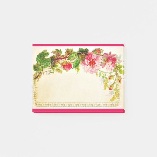 ピンクローズバウヴィンテージスタイルポストit®メモ4 x 3 ポストイット (正面)