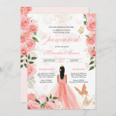 ピンクローズバタフライマリポサキンセアニェラインヴィタティ 招待状 (正面/裏面)