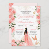 ピンクローズバタフライマリポサキンセアニェラ 招待状 (正面/裏面)