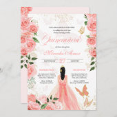 ピンクローズバタフライマリポーサキンセアニェラフローラ 招待状 (正面/裏面)