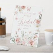 ピンクローズバターフライフローラブライダルシャワー歓迎 台座サイン (インサイチュ)