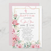 ピンクローズバプティスガール招待状 招待状 (正面/裏面)
