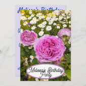 ピンクローズバラフラワーフローラかわいらし女子 招待状 (正面/裏面)