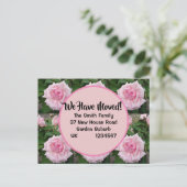 ピンクローズバラ新しい住所はがき、移動している ポストカード (スタンド正面)