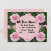 ピンクローズバラ新しい住所はがき、移動している ポストカード (正面/裏面)