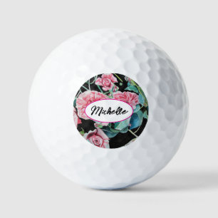 ピンクローズバラ水彩ヴィンテージみすぼらしいキーリング ゴルフボール
