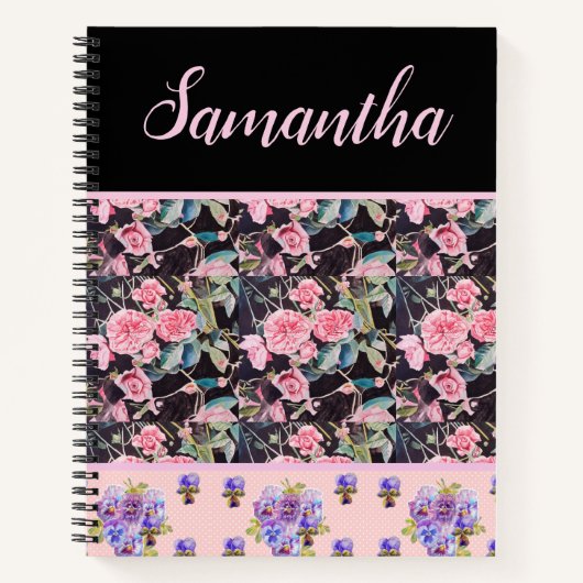 ピンクローズバラ水彩ヴィンテージカスタマイズ可能 ノートブック (正面)