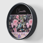 ピンクローズバラ水彩ヴィンテージカスタマイズ可能 壁時計 (傾斜)