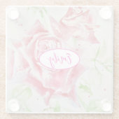 ピンクローズバラ水彩花フローラアート ガラスコースター (裏面)
