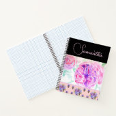 ピンクローズバラ水彩花フローラアート ノートブック (内部)
