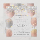 ピンクローズバルーンスウィート16ブライダルベビーグレー 招待状 (正面/裏面)