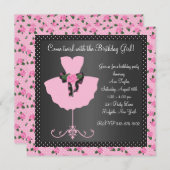 ピンクローズバレリーナガールズバレリーナバースデーパーティー 招待状 (正面/裏面)
