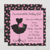 ピンクローズバレリーナバースデーパーティー 招待状 (正面/裏面)