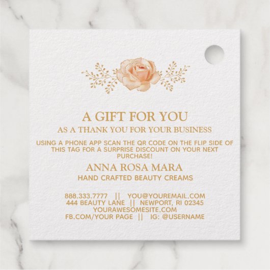 *~*ピンクローズバーコードQRコードありがとうギフトラベル フェイバータグ (裏面)