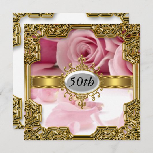 ピンクローズバースデーパーティーグラモールホット招待状 招待状 (正面/裏面)