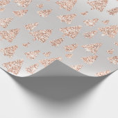 ピンクローズパウダー金ゴールドグリッタークリスマスツリーグレー ラッピングペーパー (角)