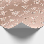 ピンクローズパウダー金ゴールドグリッタークリスマスツリー ラッピングペーパー (角)