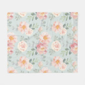 ピンクローズパステルガーデンパターン フリースブランケット (正面(横))