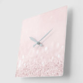 ピンクローズパステルパウダーグリッターホワイトグラデーション スクエア壁時計 (傾斜)