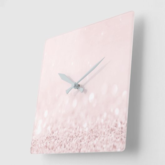 ピンクローズパステルパウダーグリッターホワイトグラデーション スクエア壁時計 (傾斜)