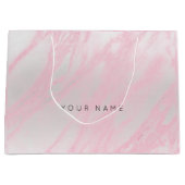 ピンクローズパステル赤面マーブルメタリックギフトシルバー ラージペーパーバッグ (正面)