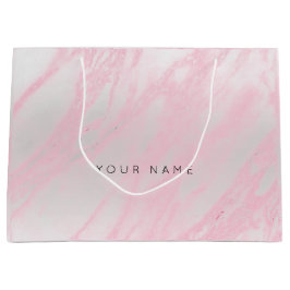 ピンクローズパステル赤面マーブルメタリックギフトシルバー ラージペーパーバッグ