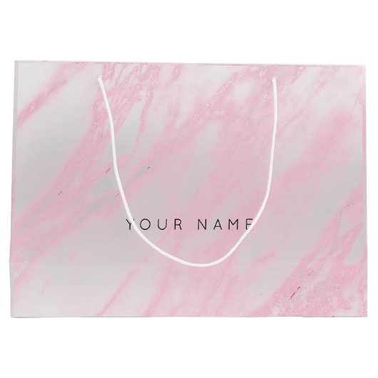 ピンクローズパステル赤面マーブルメタリックギフトシルバー ラージペーパーバッグ (裏面)