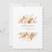 ピンクローズパンパスグラスパーム金ゴールドガールバプテスマ 招待状 (裏面)