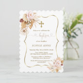 ピンクローズパンパスグラスパーム金ゴールドガールバプテスマ 招待状 (スタンド正面)