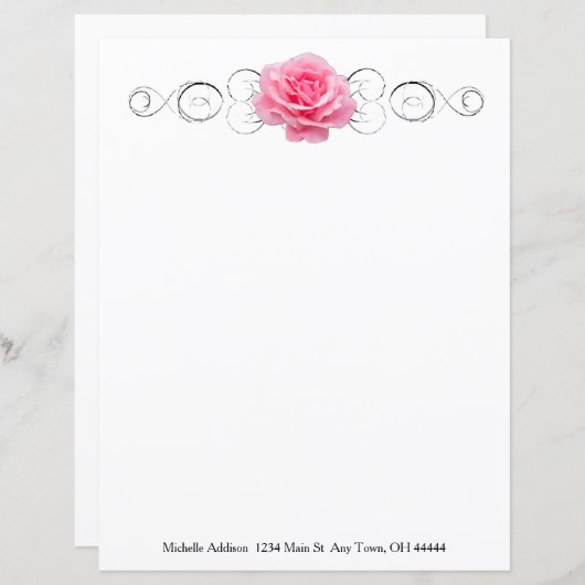 ピンクローズパーソナライズされた紙シート (正面/裏面)