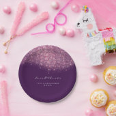 ピンクローズパープルグリッター誕生日結婚16th ペーパープレート (パーティー)