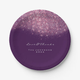 ピンクローズパープルグリッター誕生日結婚16th ペーパープレート