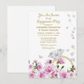 ピンクローズパールスダイヤモンドリングや輪カップルズ婚約 招待状 (正面/裏面)